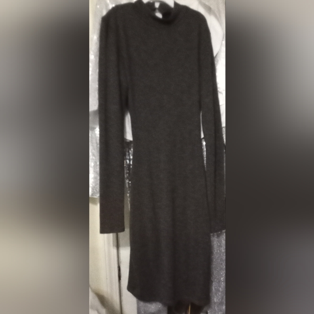 4/$12 A'GACI Long Sleeve backless With Straps Across Elegant Gray Women's Dress